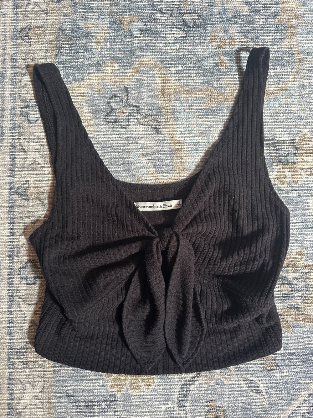 Abercrombie & Fitch Black Ribbed Tie-Front Crop Tank